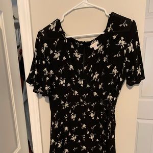 Black and Ivory Floral Wrap Dress
